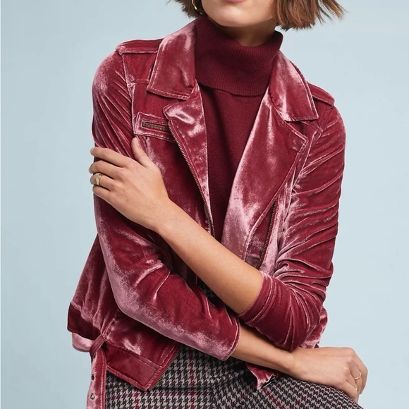 Anthropologie Velvet Blazer in Rich Burgundy - Picture 1 of 13